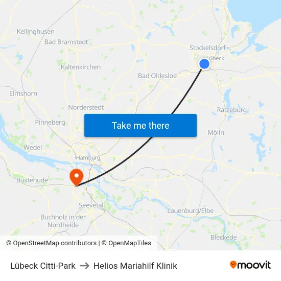 Lübeck Citti-Park to Helios Mariahilf Klinik map
