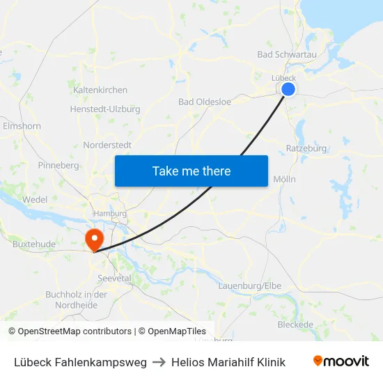 Lübeck Fahlenkampsweg to Helios Mariahilf Klinik map