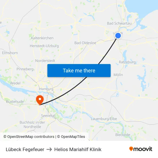 Lübeck Fegefeuer to Helios Mariahilf Klinik map