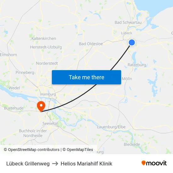 Lübeck Grillenweg to Helios Mariahilf Klinik map