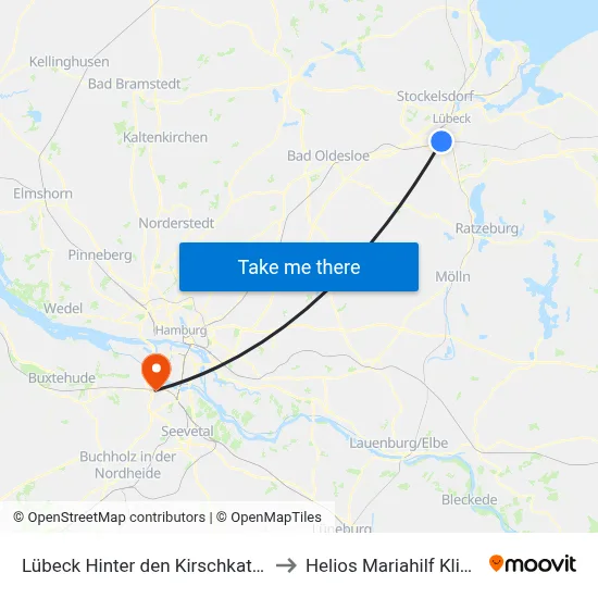 Lübeck Hinter den Kirschkaten to Helios Mariahilf Klinik map
