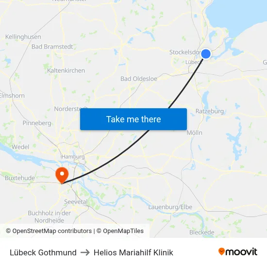 Lübeck Gothmund to Helios Mariahilf Klinik map