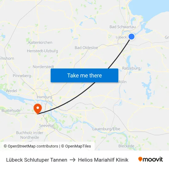 Lübeck Schlutuper Tannen to Helios Mariahilf Klinik map