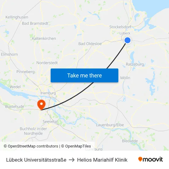 Lübeck Universitätsstraße to Helios Mariahilf Klinik map