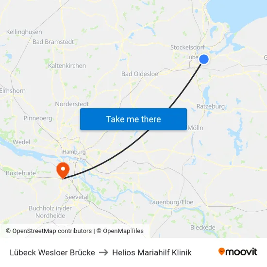 Lübeck Wesloer Brücke to Helios Mariahilf Klinik map