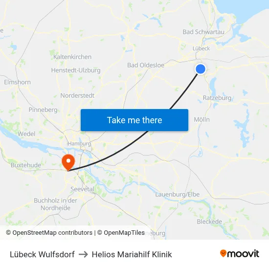 Lübeck Wulfsdorf to Helios Mariahilf Klinik map