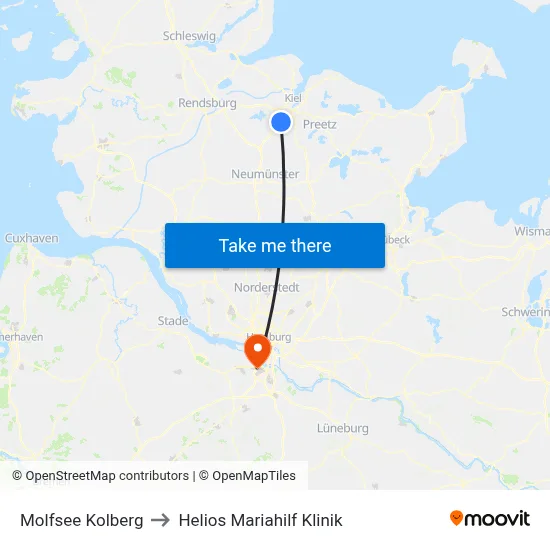 Molfsee Kolberg to Helios Mariahilf Klinik map