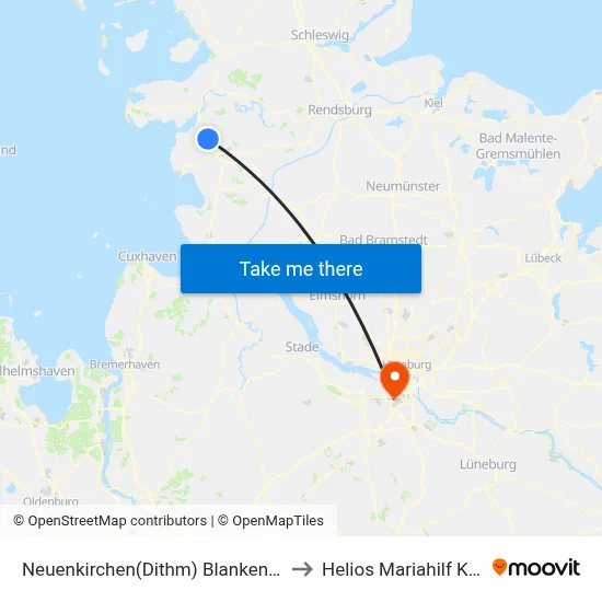 Neuenkirchen(Dithm) Blankenmoor to Helios Mariahilf Klinik map