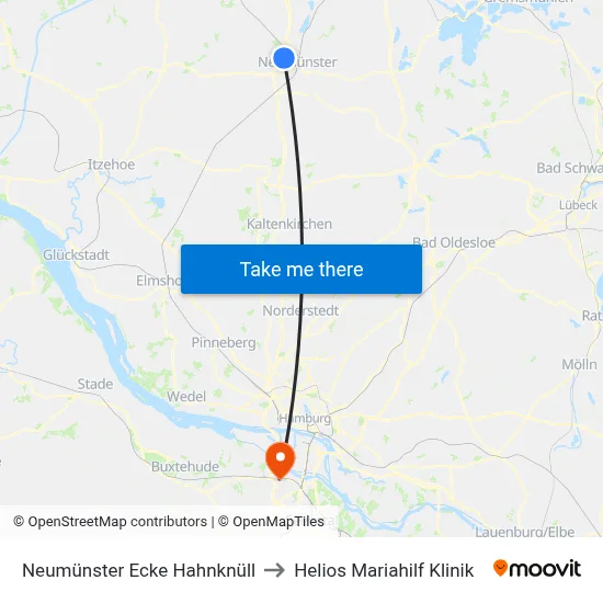 Neumünster Ecke Hahnknüll to Helios Mariahilf Klinik map