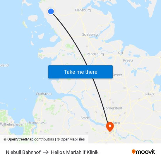 Niebüll Bahnhof to Helios Mariahilf Klinik map