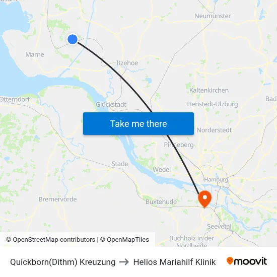Quickborn(Dithm) Kreuzung to Helios Mariahilf Klinik map