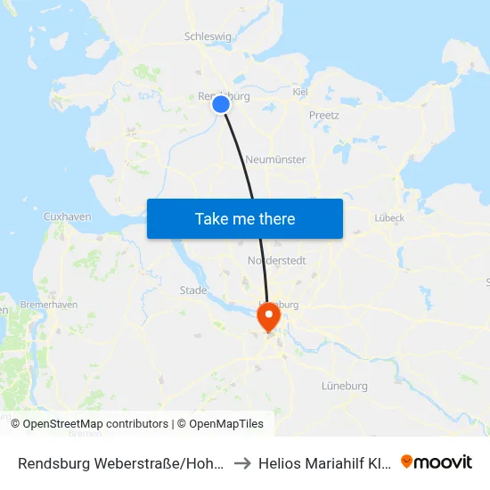 Rendsburg Weberstraße/Hoheluft to Helios Mariahilf Klinik map