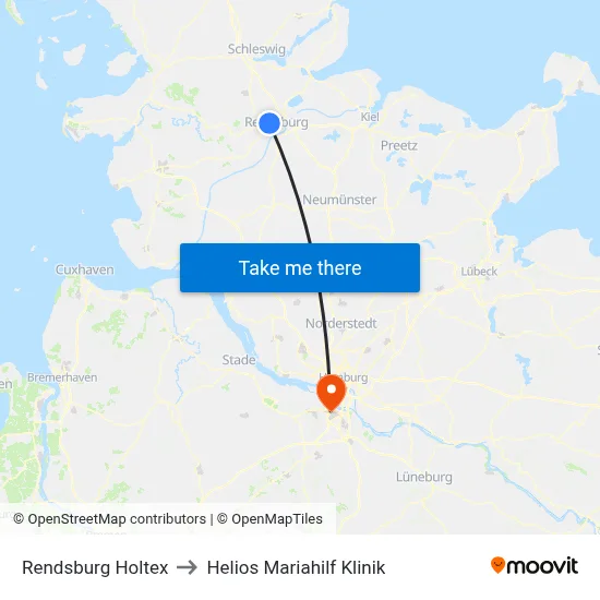 Rendsburg Holtex to Helios Mariahilf Klinik map