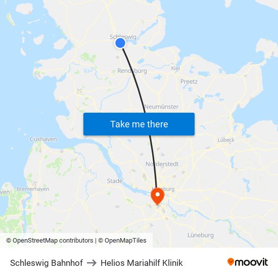 Schleswig Bahnhof to Helios Mariahilf Klinik map