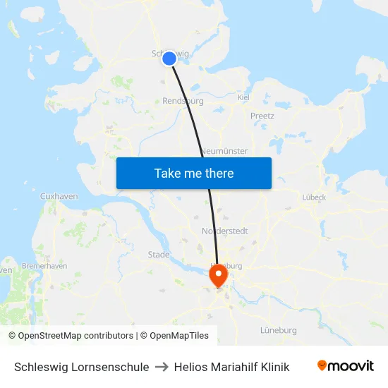 Schleswig Lornsenschule to Helios Mariahilf Klinik map