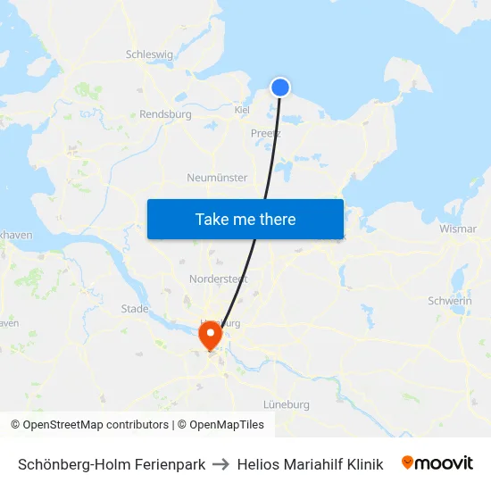 Schönberg-Holm Ferienpark to Helios Mariahilf Klinik map