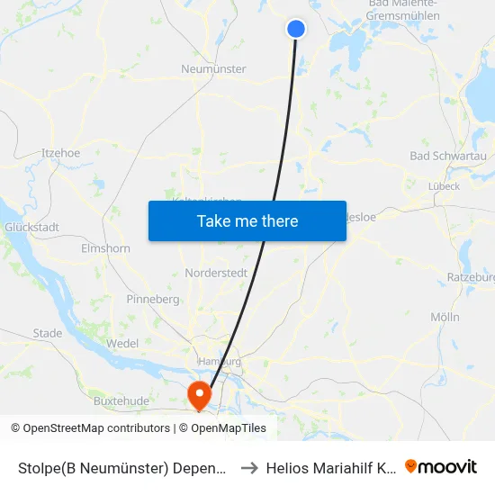 Stolpe(B Neumünster) Depenau Gut to Helios Mariahilf Klinik map