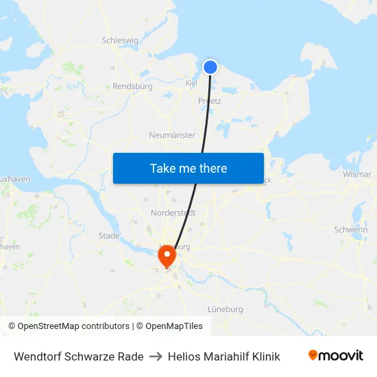 Wendtorf Schwarze Rade to Helios Mariahilf Klinik map