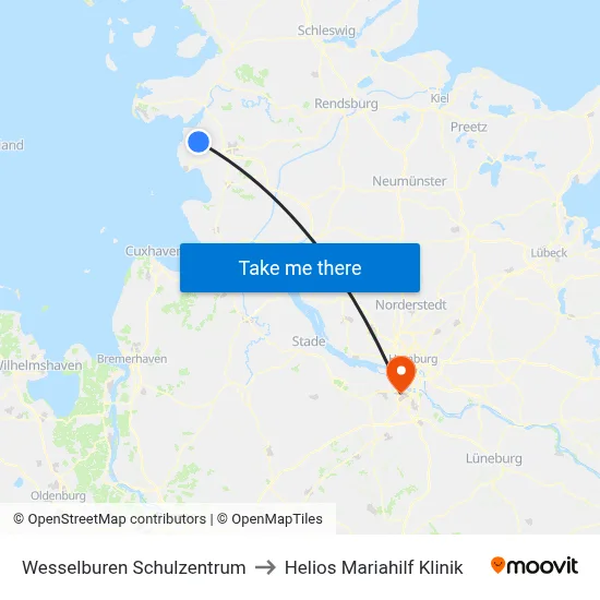 Wesselburen Schulzentrum to Helios Mariahilf Klinik map