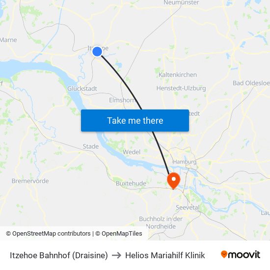 Itzehoe Bahnhof (Draisine) to Helios Mariahilf Klinik map
