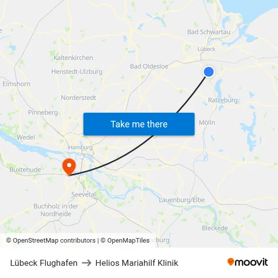 Lübeck Flughafen to Helios Mariahilf Klinik map