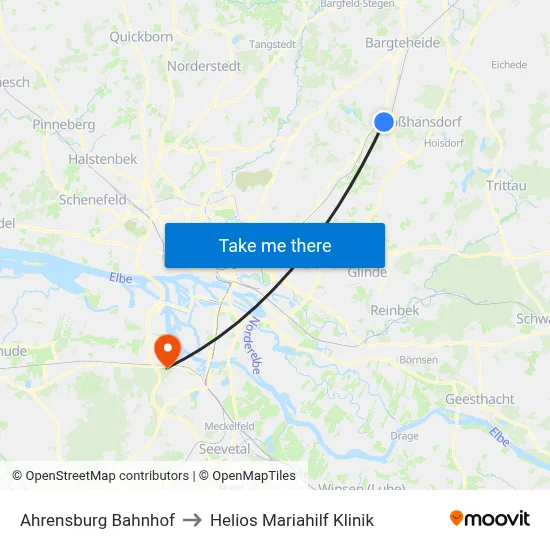 Ahrensburg Bahnhof to Helios Mariahilf Klinik map