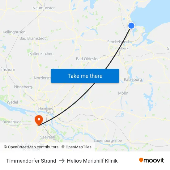 Timmendorfer Strand to Helios Mariahilf Klinik map