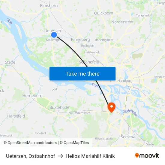 Uetersen, Ostbahnhof to Helios Mariahilf Klinik map