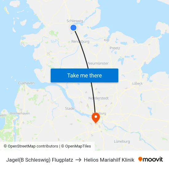 Jagel(B Schleswig) Flugplatz to Helios Mariahilf Klinik map
