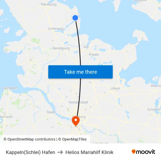 Kappeln(Schlei) Hafen to Helios Mariahilf Klinik map