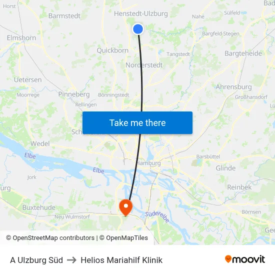A Ulzburg Süd to Helios Mariahilf Klinik map
