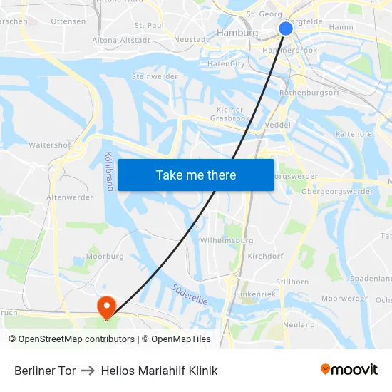 Berliner Tor to Helios Mariahilf Klinik map