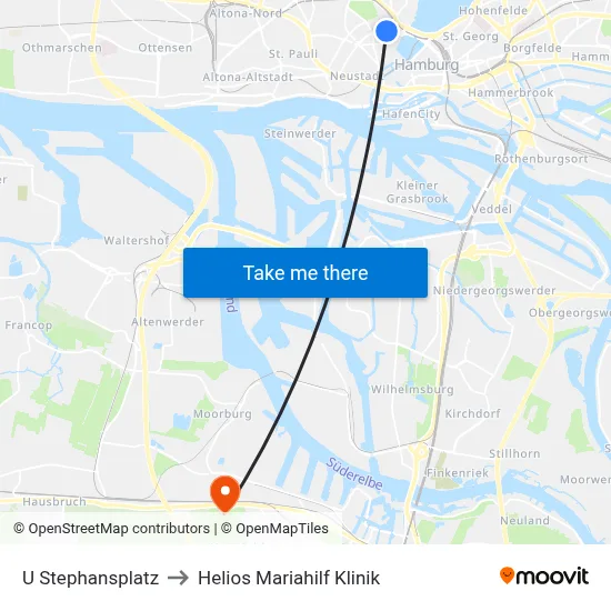 U Stephansplatz to Helios Mariahilf Klinik map