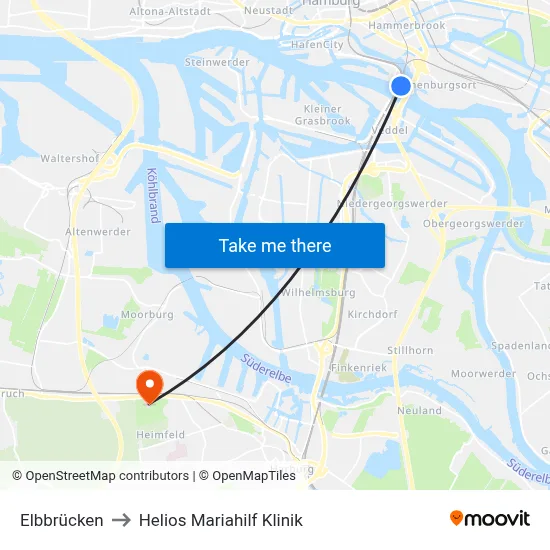 Elbbrücken to Helios Mariahilf Klinik map