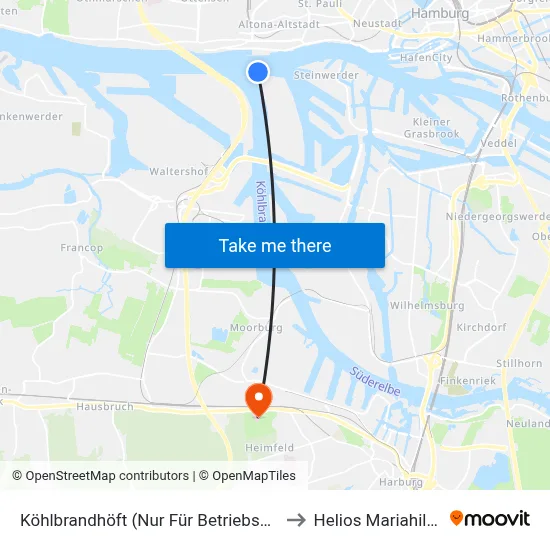 Köhlbrandhöft (Nur Für Betriebsangehörige) to Helios Mariahilf Klinik map
