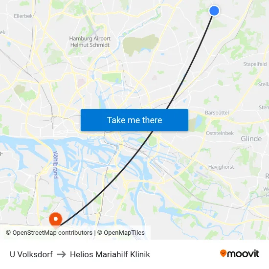 U Volksdorf to Helios Mariahilf Klinik map