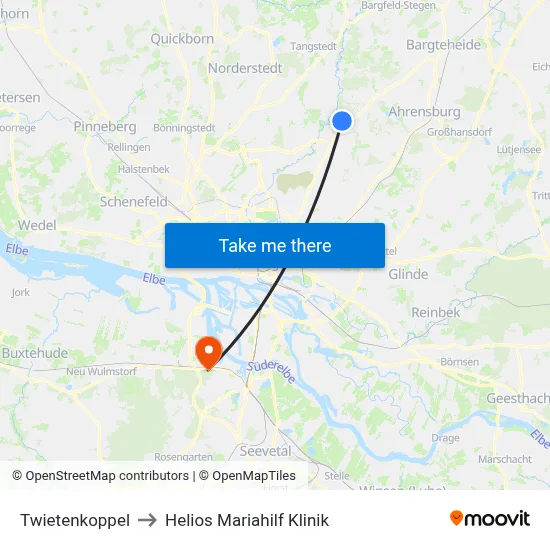 Twietenkoppel to Helios Mariahilf Klinik map
