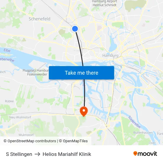 S Stellingen to Helios Mariahilf Klinik map