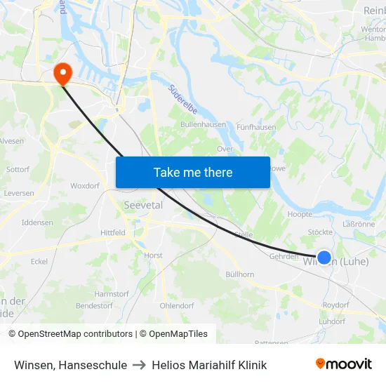 Winsen, Hanseschule to Helios Mariahilf Klinik map