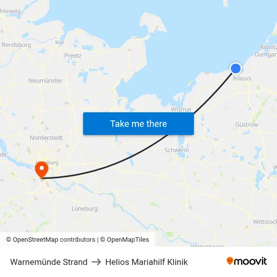 Warnemünde Strand to Helios Mariahilf Klinik map