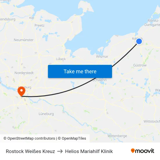 Rostock Weißes Kreuz to Helios Mariahilf Klinik map