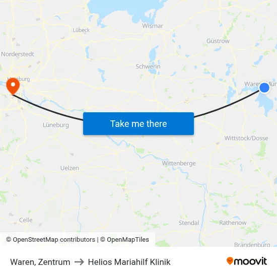 Waren, Zentrum to Helios Mariahilf Klinik map