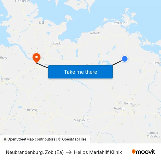 Neubrandenburg, Zob (Ea) to Helios Mariahilf Klinik map