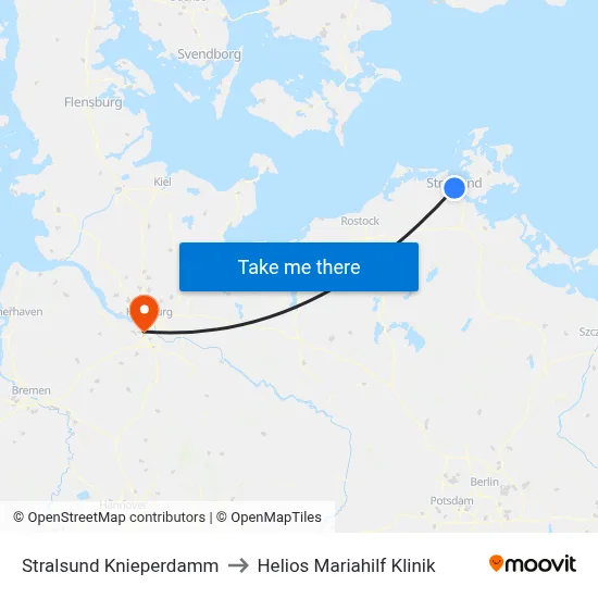 Stralsund Knieperdamm to Helios Mariahilf Klinik map