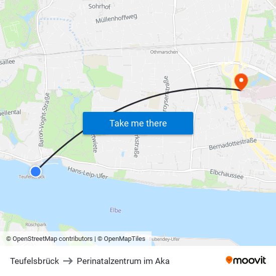 Teufelsbrück to Perinatalzentrum im Aka map