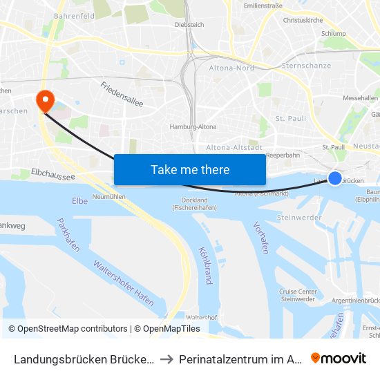 Landungsbrücken Brücke 3 to Perinatalzentrum im Aka map