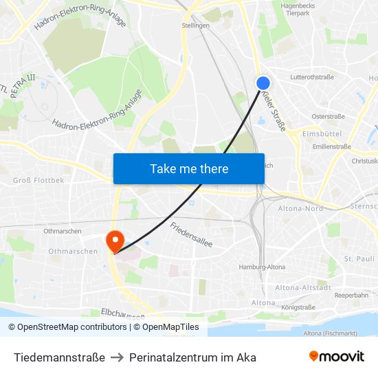 Tiedemannstraße to Perinatalzentrum im Aka map