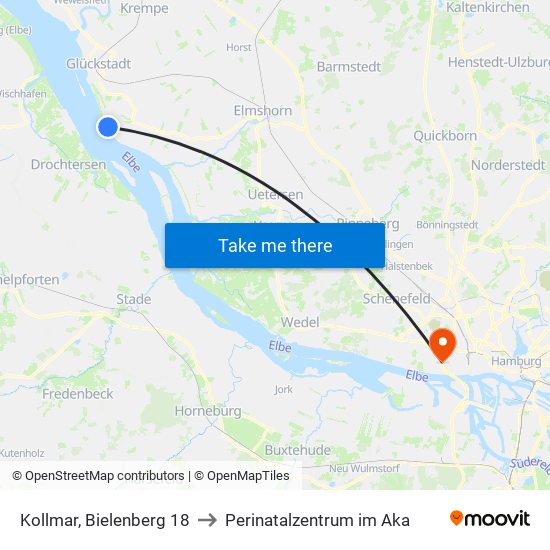 Kollmar, Bielenberg 18 to Perinatalzentrum im Aka map