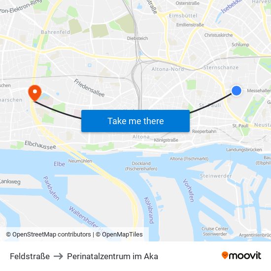 Feldstraße to Perinatalzentrum im Aka map