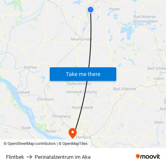 Flintbek to Perinatalzentrum im Aka map